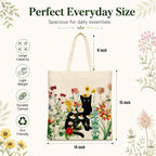 bmuvghi Black Cat Canvas Tote Bag, Birthday Cat Gift Bag with Zipper Pocket