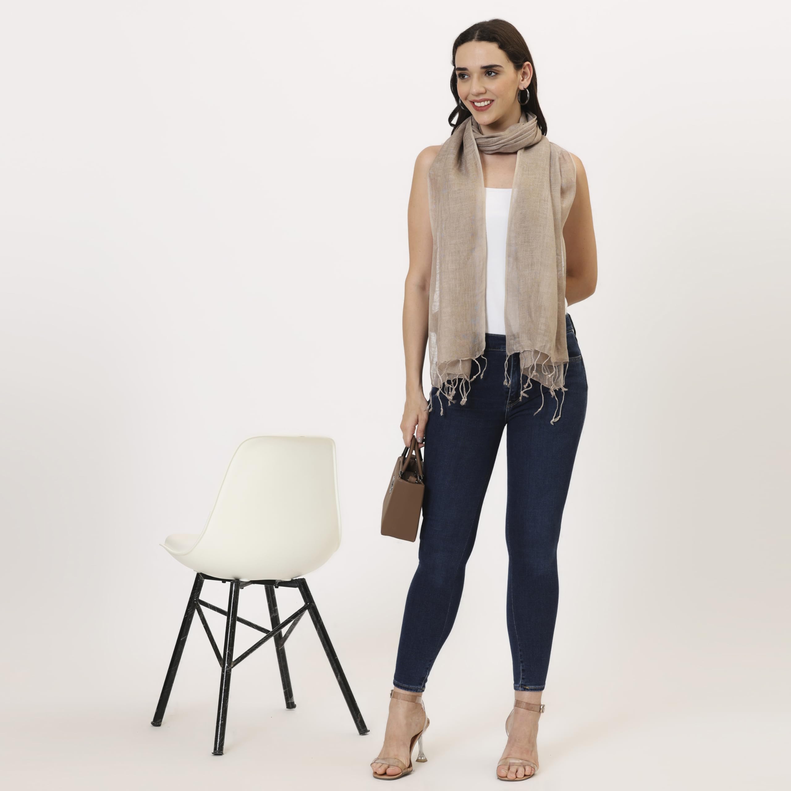 VERAME 100% Linen Scarf for Women – Lightweight Breathable Summer Wrap, Soft Fashion Shawl, Casual Travel Scarves, 55x180 cm (Beige)