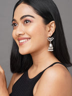 Binni s Wardrobe Silver-Toned Contemporary Jhumkas Earrings, Copper Alloy, Artificial Beads - Womens
