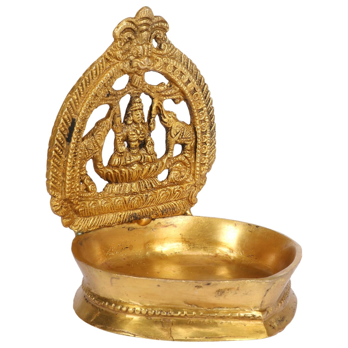 Svarup Brass Gajalakshmi Diya for Home Temple: Dimensions 6x5x4.5 inches, in Gold Color Color