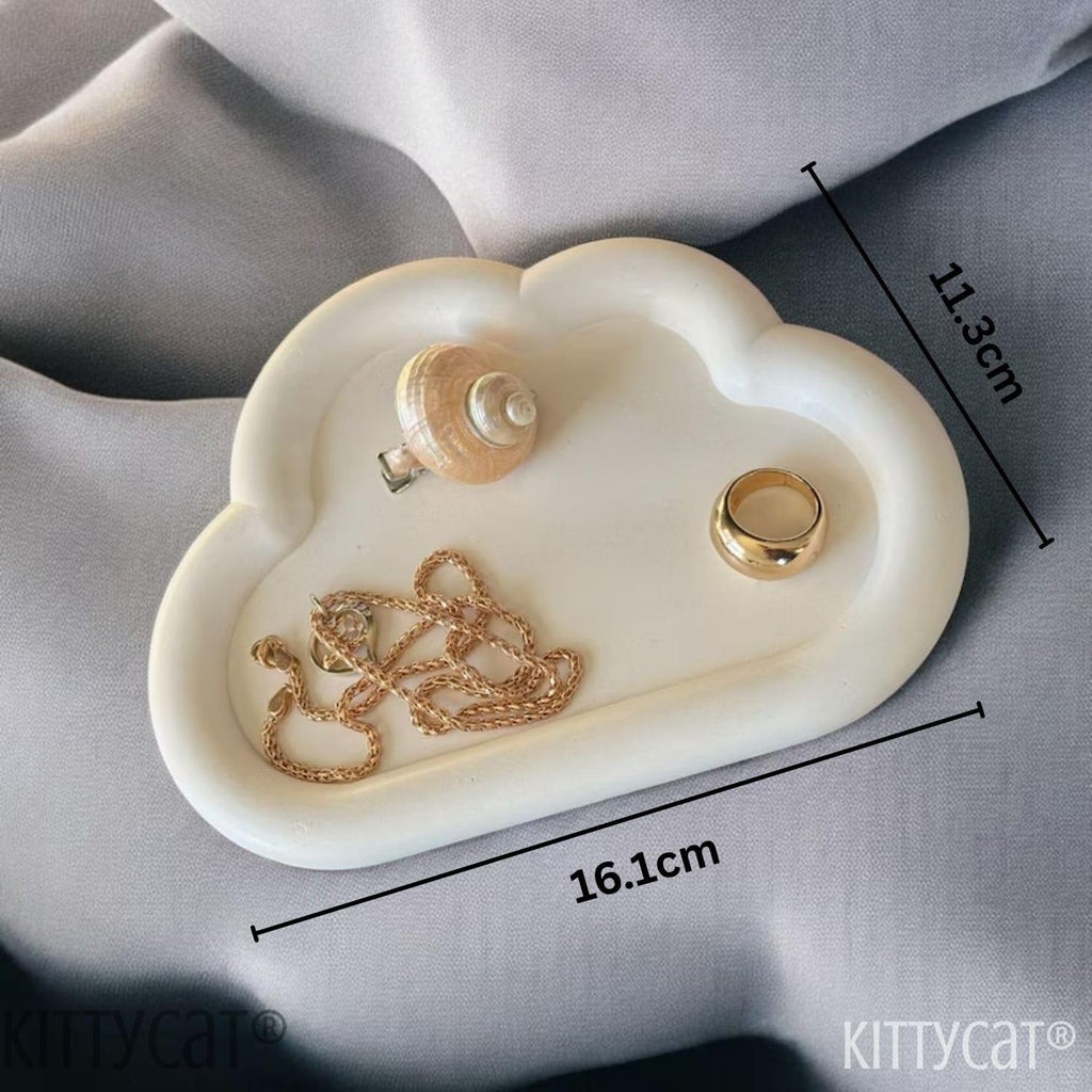 Kitty Cat® Handmade Concrete Cloud Trinket Tray | Jewelry, Makeup & Table Organizer | White Off-White Home Decor | Candle Tray | Multipurpose 16.1×11.3cm (Cloud)