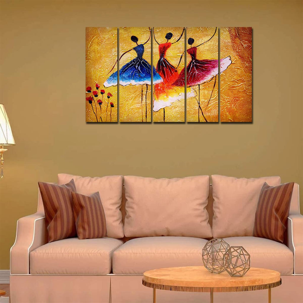 VIBECRAFTS Three Women Doing Dance 5 Pieces Canvas Wall Painting For Home | Office | Living Room | Gift (PTVC5Pcs4_8503)