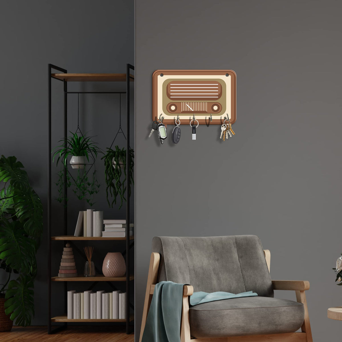 Artvibes Unique Stylish Wooden Key Holder for Wall Decor with Stylish Stainless Steel 5 Hooks Beautiful Key Organizer for Home Decoration(KH_802N)