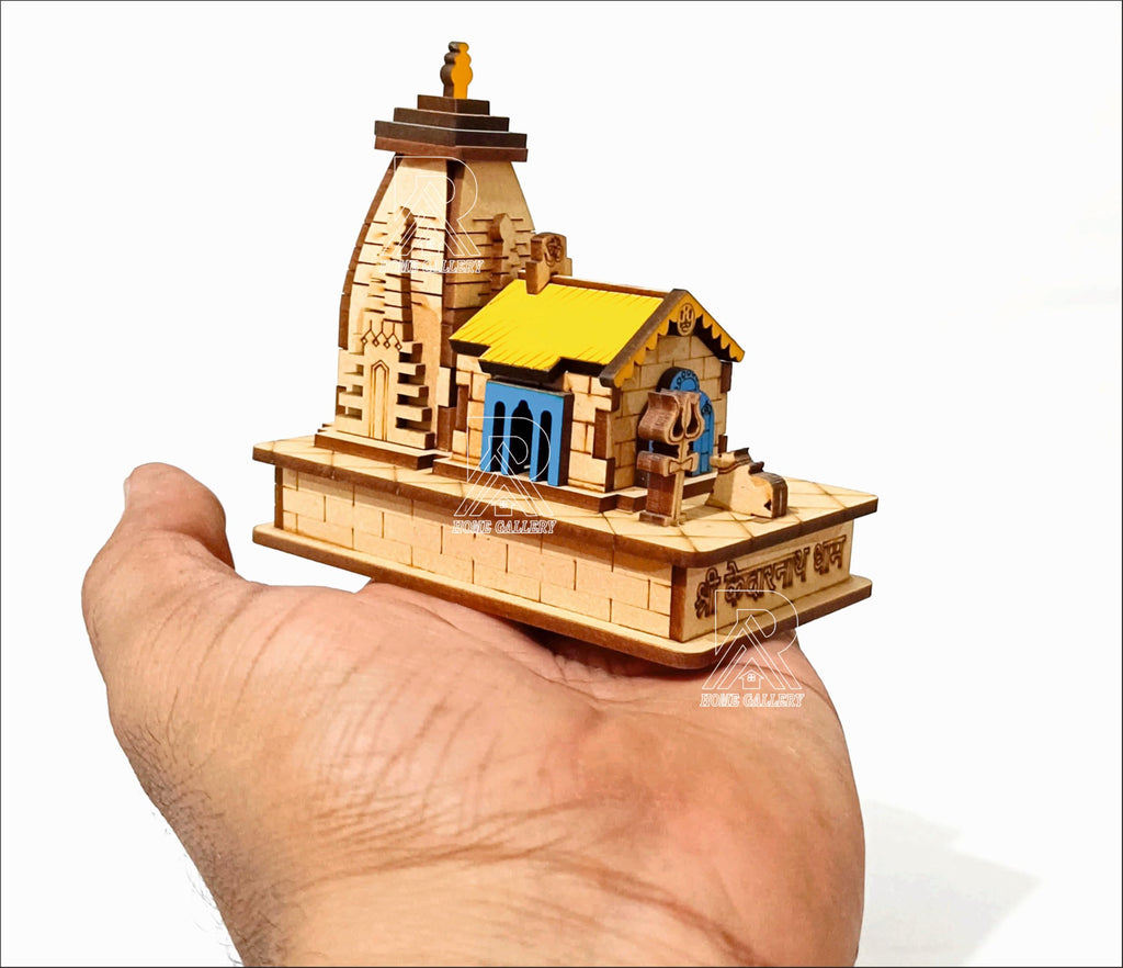 AAR Home Gallery Kedarnath 3D Wooden Temple Model for Car Dashboard, Office Desk, Home Pooja Room Pack of 1pcs Brown
