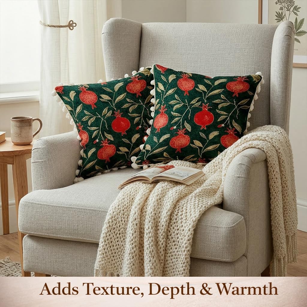 STITCHNEST 'Little Meadow Series' Tassled Cushion Cover | Set of 2 | Floral Cushion Cover 16 inch x 16 inch