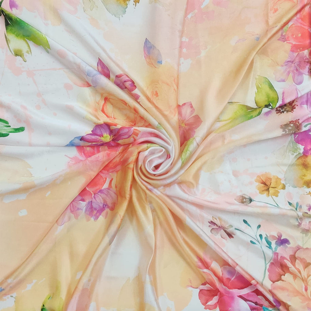ONE ECHELON Satin Silk Scarf for Women Lightweight Fashion Scarves, Wrap in Floral Pattern for Spring Fall Summer (Yellow and Red), Female