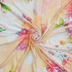 ONE ECHELON Satin Silk Scarf for Women Lightweight Fashion Scarves, Wrap in Floral Pattern for Spring Fall Summer (Yellow and Red), Female