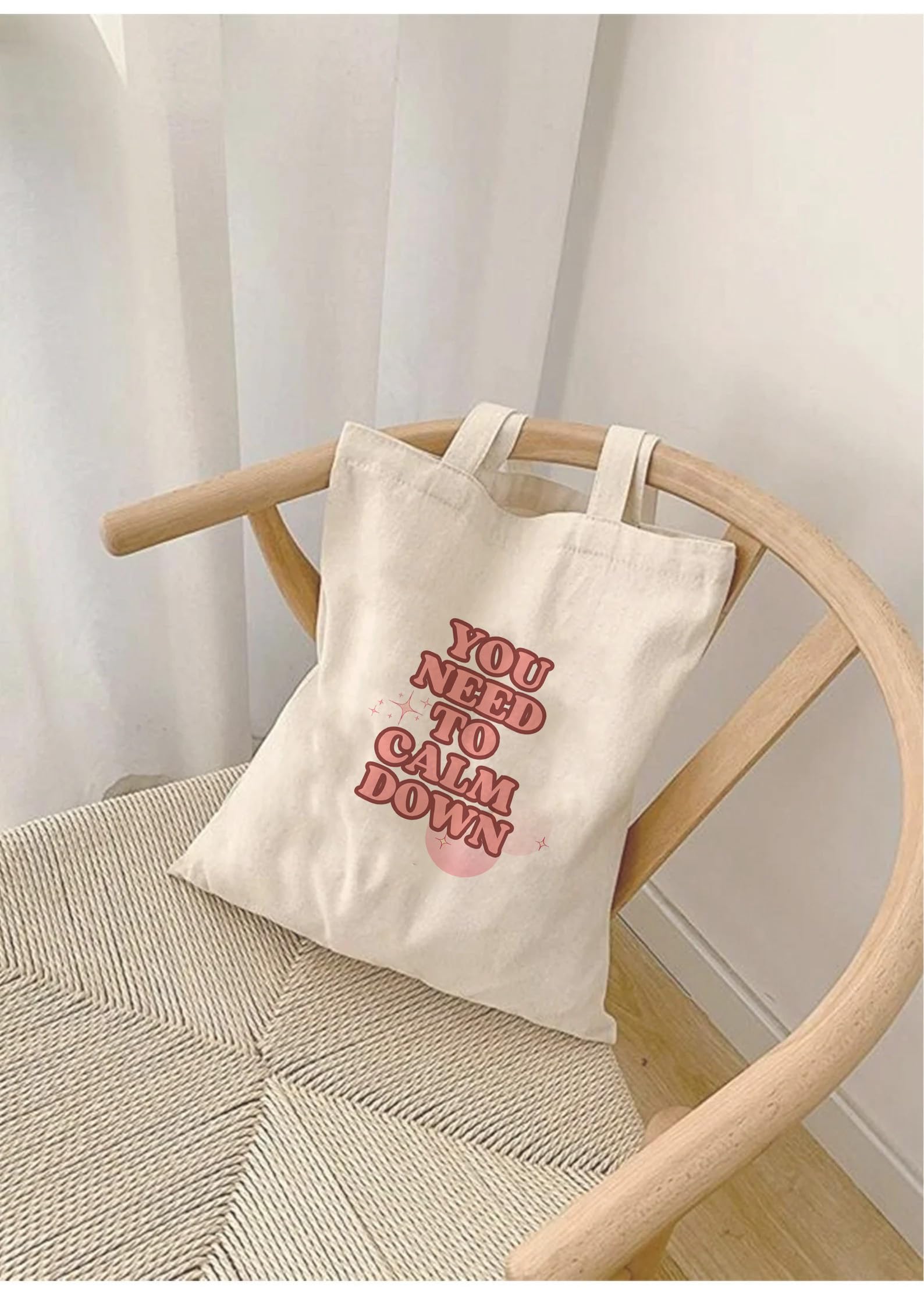 THE UMBRELLA STORE Tote bag, Cotton tote bag with pocket inside (You need to calm down)