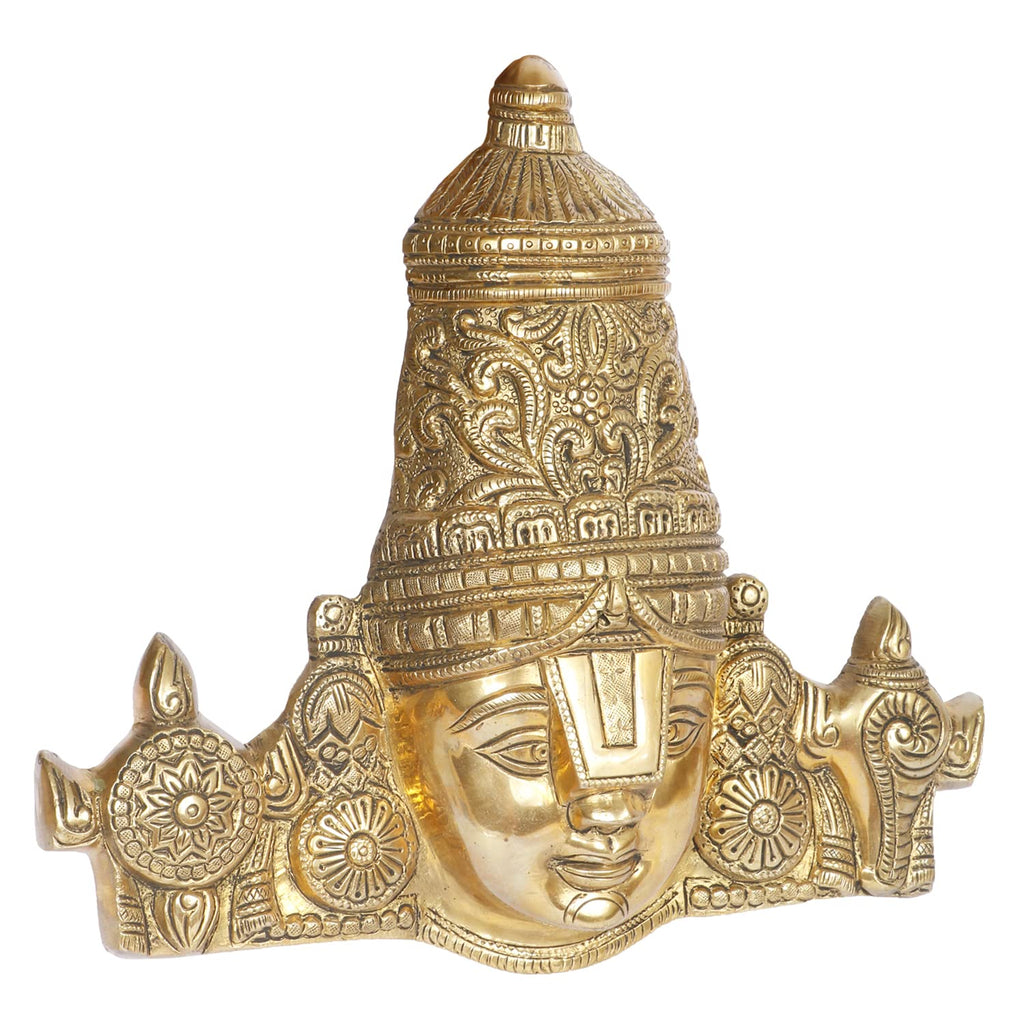 ARTVARKO Brass Lord Tirupati Balaji Lord Sri Venkateswara Balaji Face with Shankh Chakra Namah Wall Hanging Idol Showpiece Home Décor Gold.