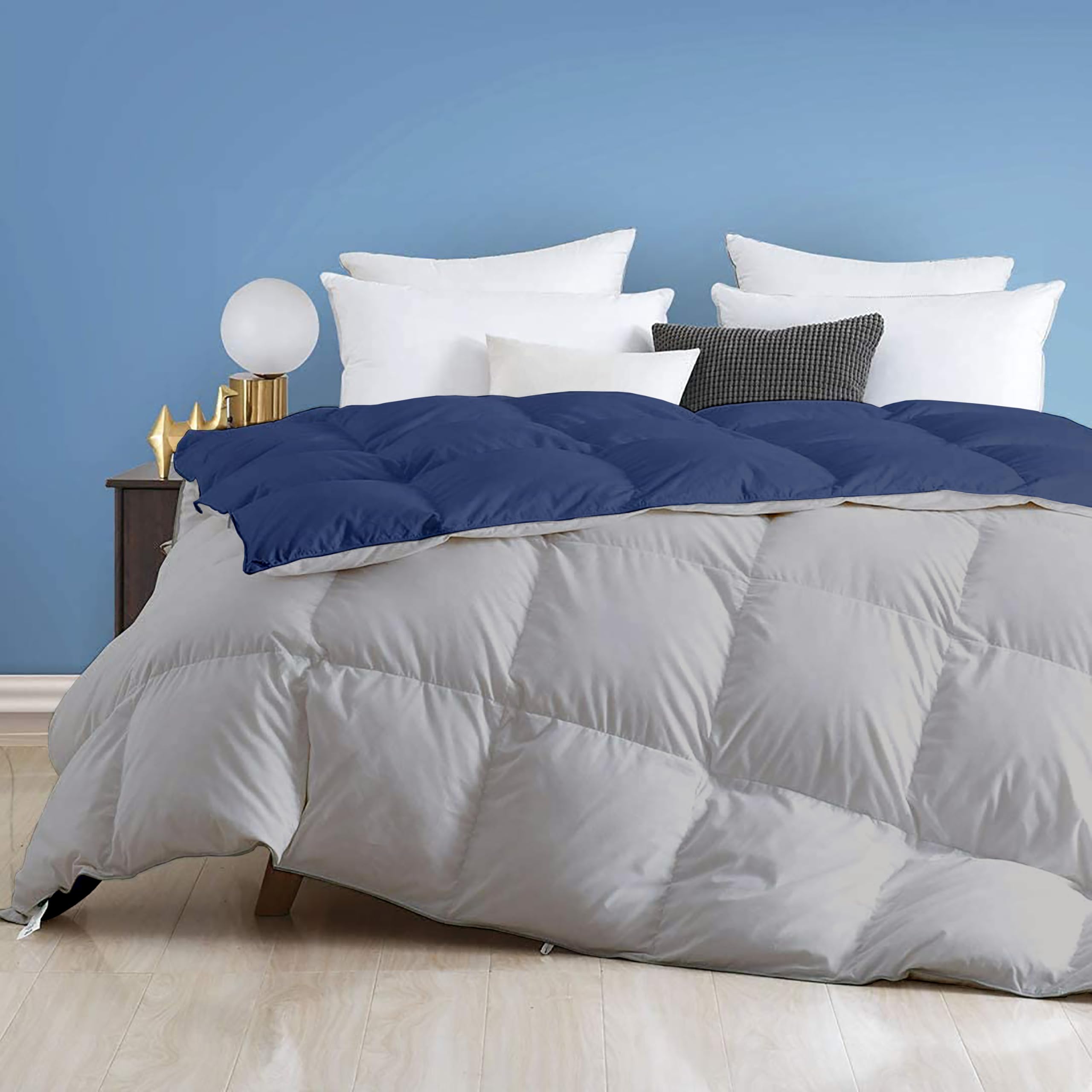 Day Care - 600 GSM Hotel Quality-Down Alternative Reversible Comforter (90 x 90 Inches/228cm x 228cm) - Comforter Queen Size|Navy/Silver Kafalo