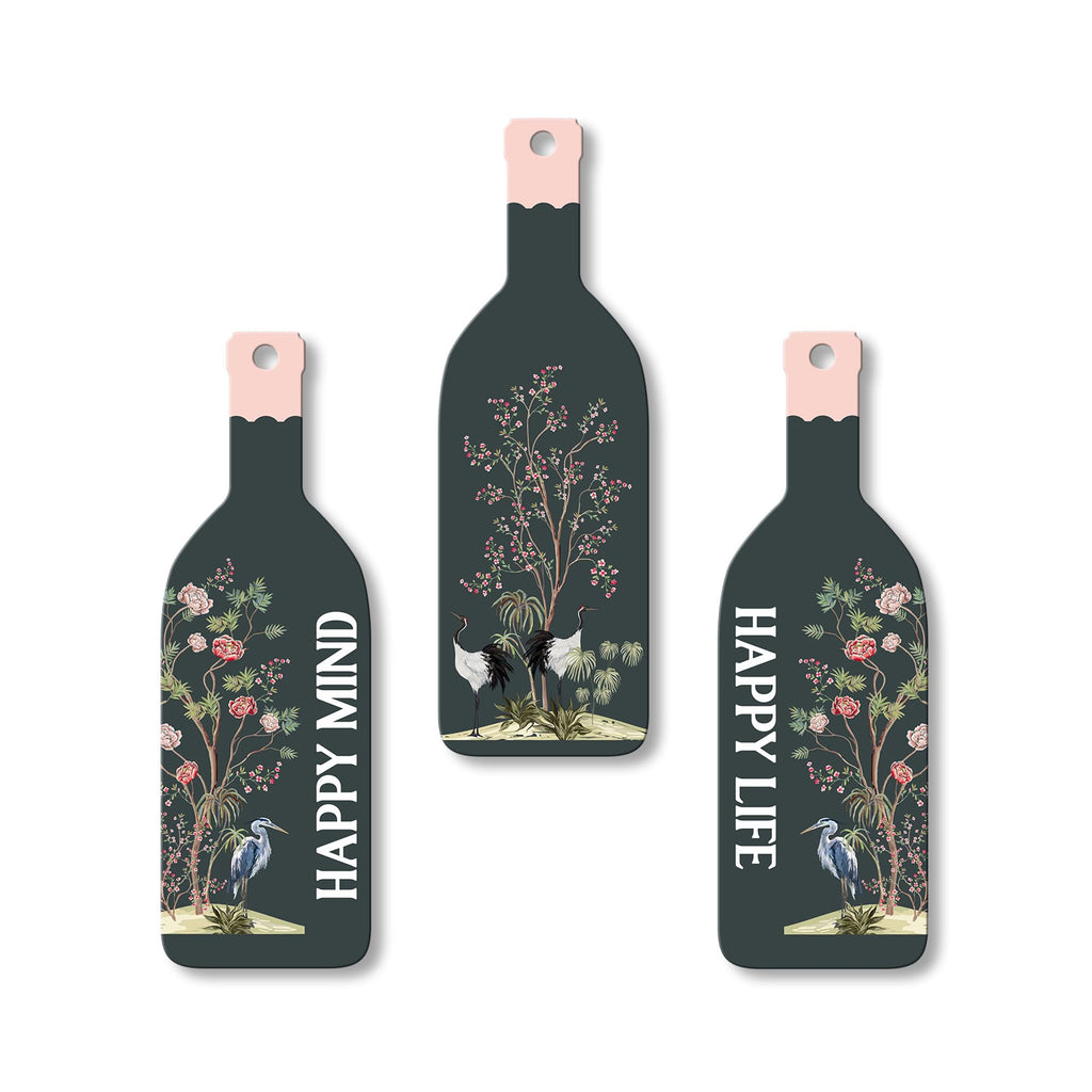 Artvibes Happy Mind Happy Life Decor Decorative Wall Hanging Wooden Art | Quotes Decor Item | Craft For Everyone | Wall Illustrations | Office Decor | Wall Art Print | Gift Items (WH_9525N), Set of 3