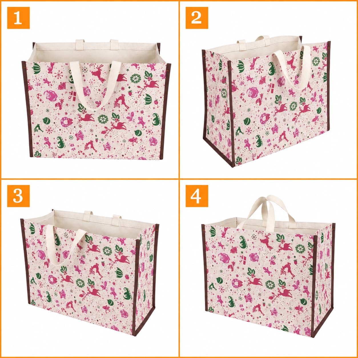 DOUBLE R BAGS Big Heavy Duty Large Eco Cotton Canvas Grocery Shopping Bag for Men & Women Vegetable Milk Fruits with Hand Carry Handle Lunch Box Jhola Tote Bags (Christmas, Pack of 3)