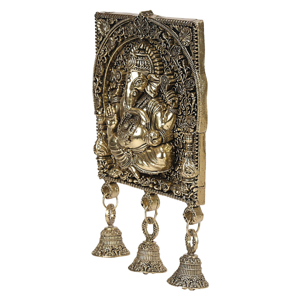 ARTVARKO Brass Ganesh Ganesha Wall Hanging Idol with Bells for Puja Gifting Entrance Home Decor 7 Inch