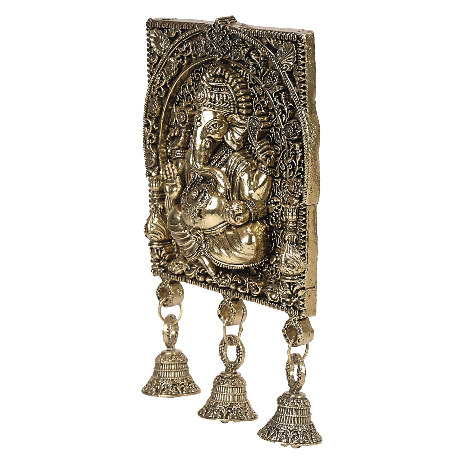 ARTVARKO Brass Ganesh Ganesha Wall Hanging Idol with Bells for Puja Gifting Entrance Home Decor 7 Inch