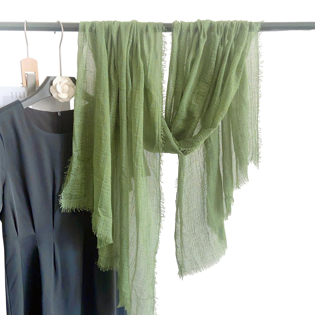 CrossKulture Crinkled PolyCotton Scarf for Women - 180 x 90 cm Stole for Women | PolyCotton Scarf for Summers, Head Cover for Women | Lightweight Scarf for Women | Women Accessory (Olive)