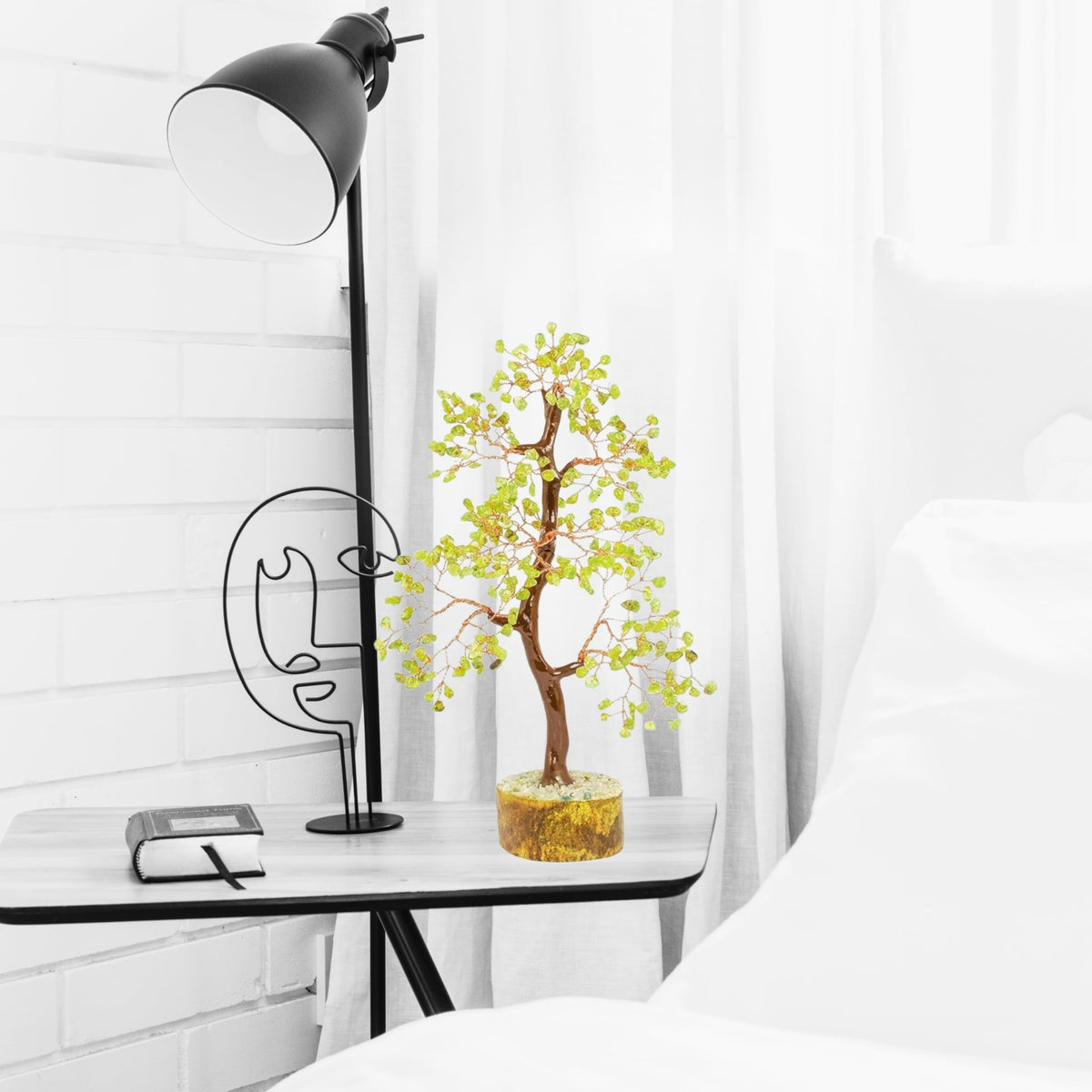 REBUY Crystal Stone Tree – Natural Healing Gemstone for Positive Energy, Feng Shui, Vastu – Ideal for Home, Office, Living Room Décor (Peridot Stone Tree)