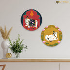 Artvibes Sacred Cow Pichwai Art Round Shape MDF Wooden Wall Decor Items | Living Room | Handcrafted Art | Wall Poster | Aesthetic Wooden Decor | Art Print | Unique Gift Items (WH_8802N), Set of 2