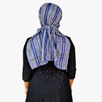 Switchon Scarf Hijab Rayon Printed fancy scarf for women Size Adjustable -Hook loop tape (Blue_White)
