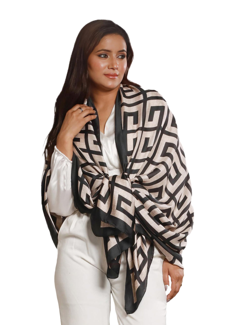 CrossKulture White & Black Satin Silk Like Scarf For Women | Stylish, Soft, & Lightweight | Satin Feel Neck Scarf, Hair Scarf, Head Scarf For Women | Long Silken Stole, (Female)