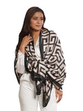 CrossKulture White & Black Satin Silk Like Scarf For Women | Stylish, Soft, & Lightweight | Satin Feel Neck Scarf, Hair Scarf, Head Scarf For Women | Long Silken Stole, (Female)