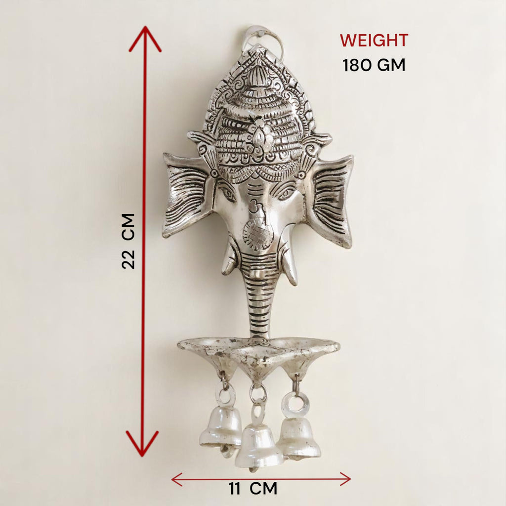 KridayKraft Aluminium Antique Look Statue/Idol Ganesh Wall Hanging with Diya's and Bells,Weight - 180 GMS