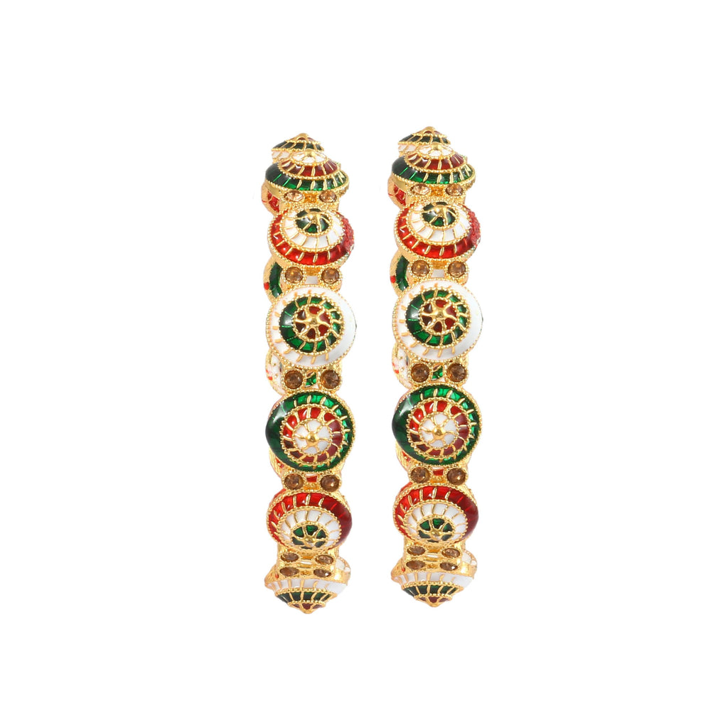 Jewar Mandi Bangle Set Traditional Indian Peacock Design Multicolor Handmade Enamel Work Meenakari Bracelets Gold-Plated 2 Piece Kada Ad Cz Multi-Stones Jewelry (Meenakari Work-2, 2.4)