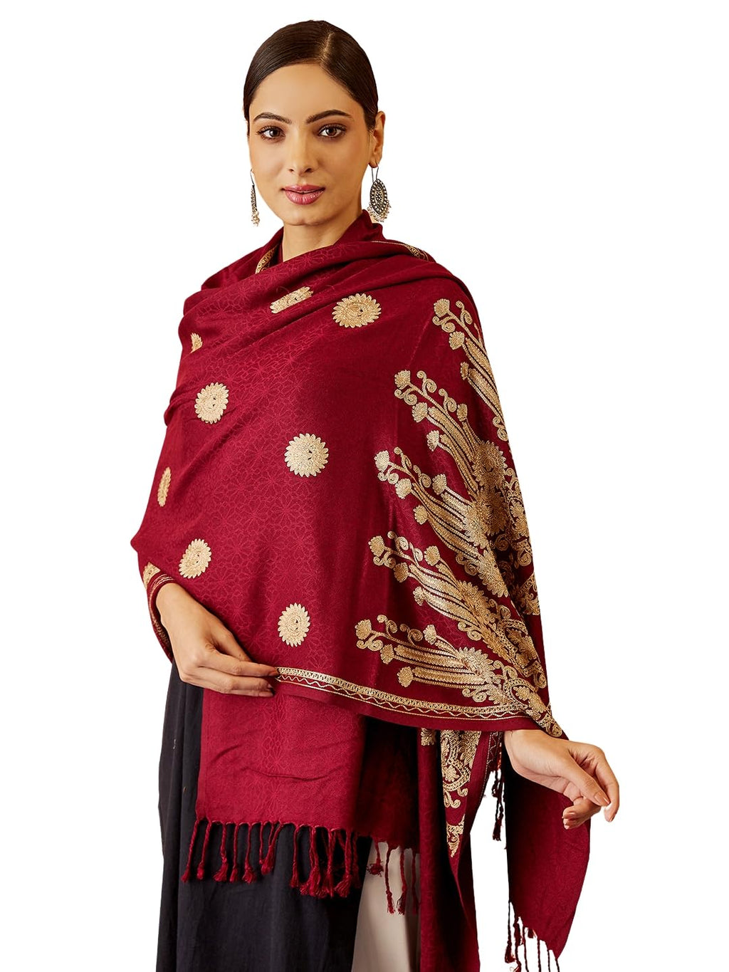 Pashmoda Women Nafeesa Kashmiri Aari Embroidery Stole, Shawl, & Wrap, Luxury Pashmina Evening Wrap (Size: 71X203 CM)