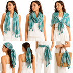 ESTA Women Scarf|Stole For Women|Scarf For Women Stylish|Stall For Women|abstract Print Face Cover Head Wrap|Beach style |Aqua color|180x50cm