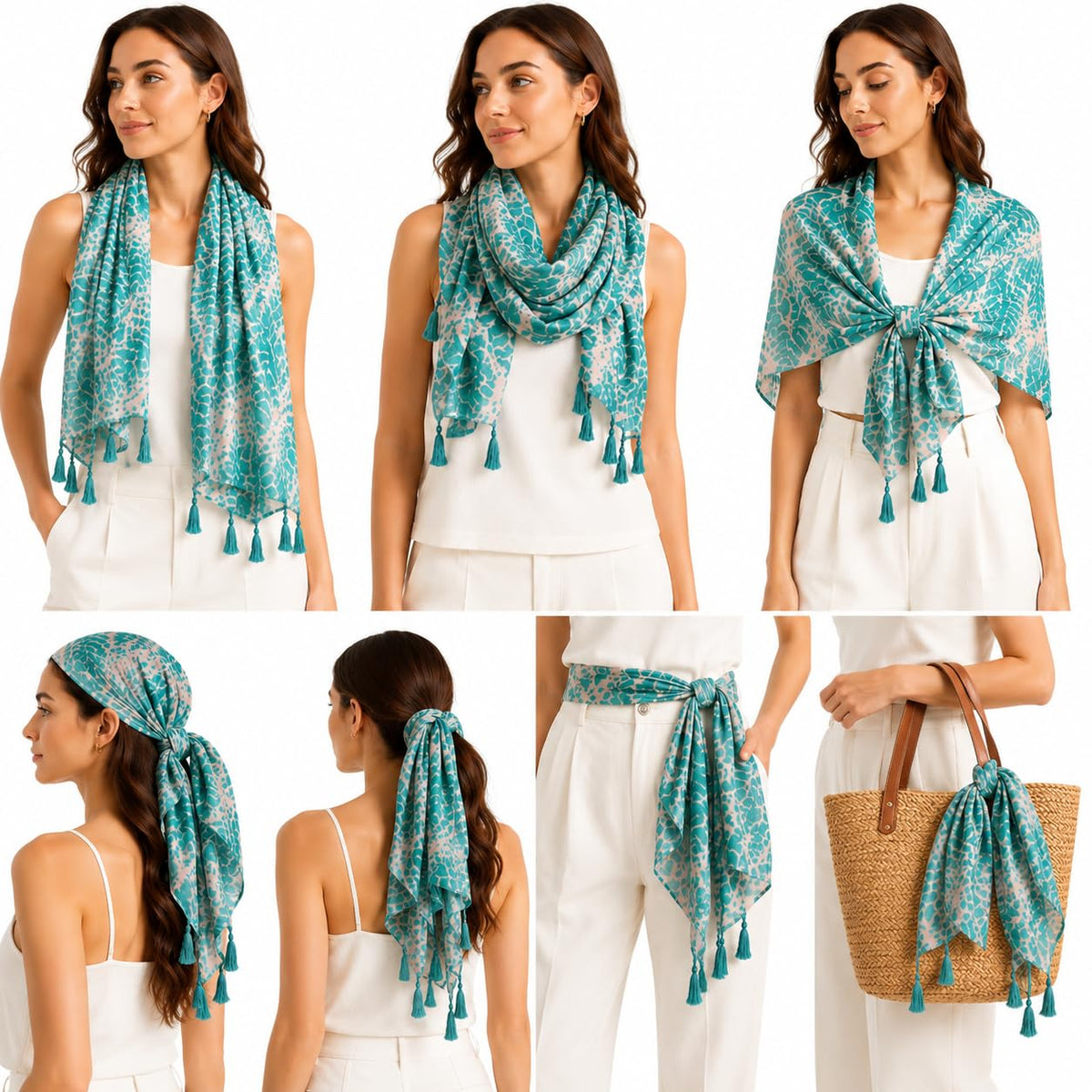 ESTA Women Scarf|Stole For Women|Scarf For Women Stylish|Stall For Women|abstract Print Face Cover Head Wrap|Beach style |Aqua color|180x50cm