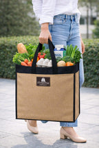 Canvas Shopping Bag Heavy Duty Large Eco-Friendly Reusable Cotton Canvas Cloth Grocery Tote Bag for Men Ladies Vegetable Milk Fruits with Hand Carry Handle Lunch Box Jhola Bags Small Size 40x38x14