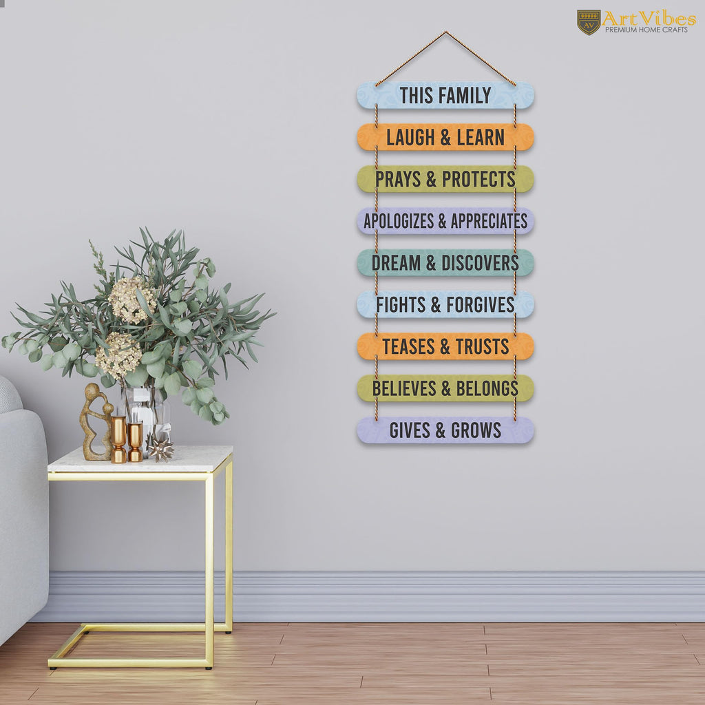 Artvibes Family Quotes Wooden Wall Hanger for Home Decor | Quotes Decor Item | Craft For Everyone | Wall Accents | Gift Items | Wall Illustrations | Artworks Hangings | Mdf Wall Decoration (WH_9323N)