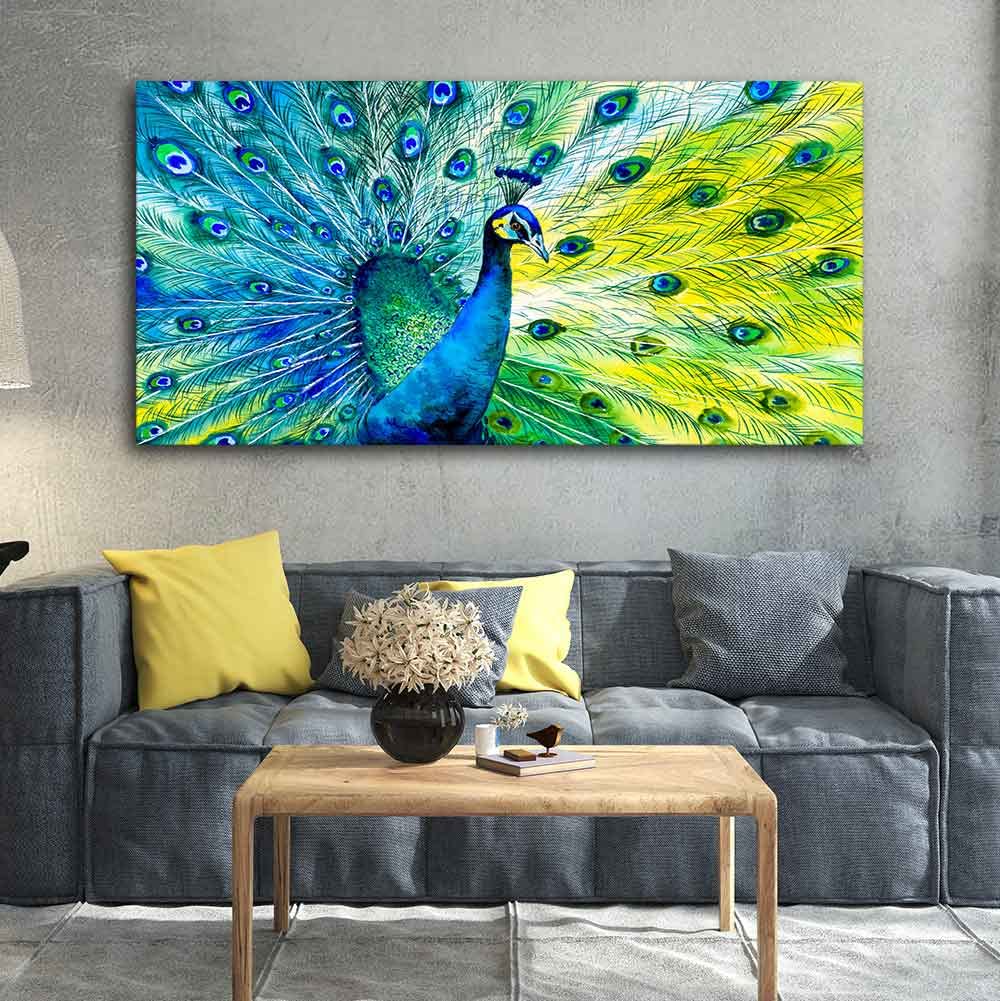 VIBECRAFTS Canvas Paintings for Living Room Drawing Room Colorful Peacock Canvas Wall Painting Fitted With Wooden Frame For Home | Office | Living Room | Gift (PTVCH_2488)