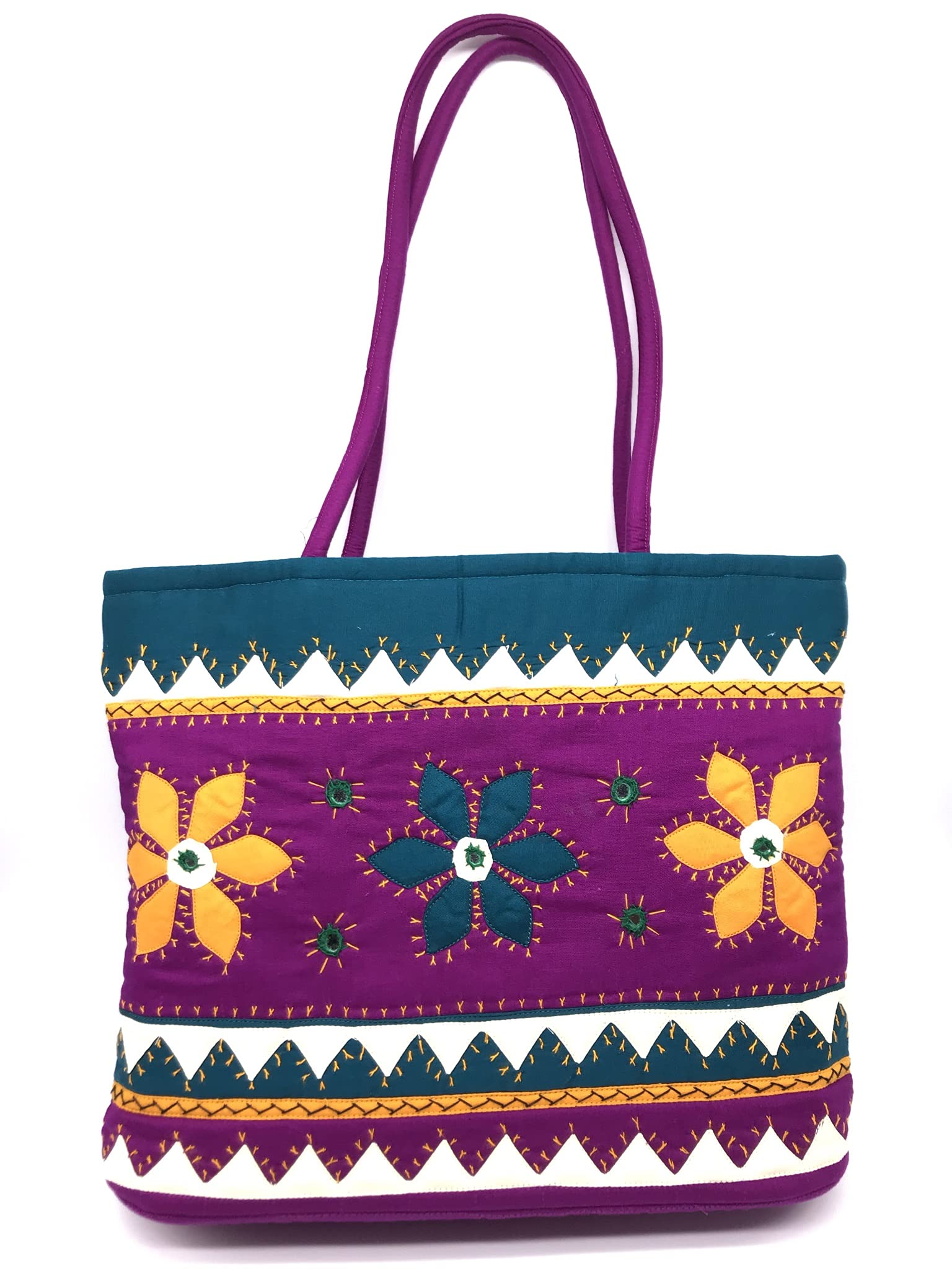 srishopify handicrafts Handcrafted Women's Tote Bag Handmade Shoulder Bags Traditional For Party Wedding Gift Magenta Black Pink (30X40X10 Cm Original Work Stylish)