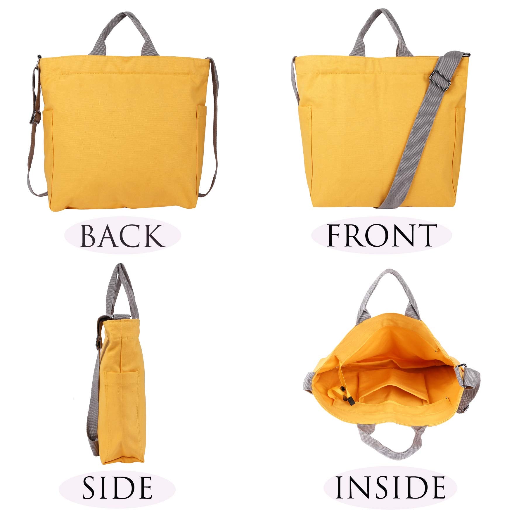 Sangra Women's Canvas Tote Handbag - Casual Shoulder & Crossbody Work Sling Bag (Golden Yellow)