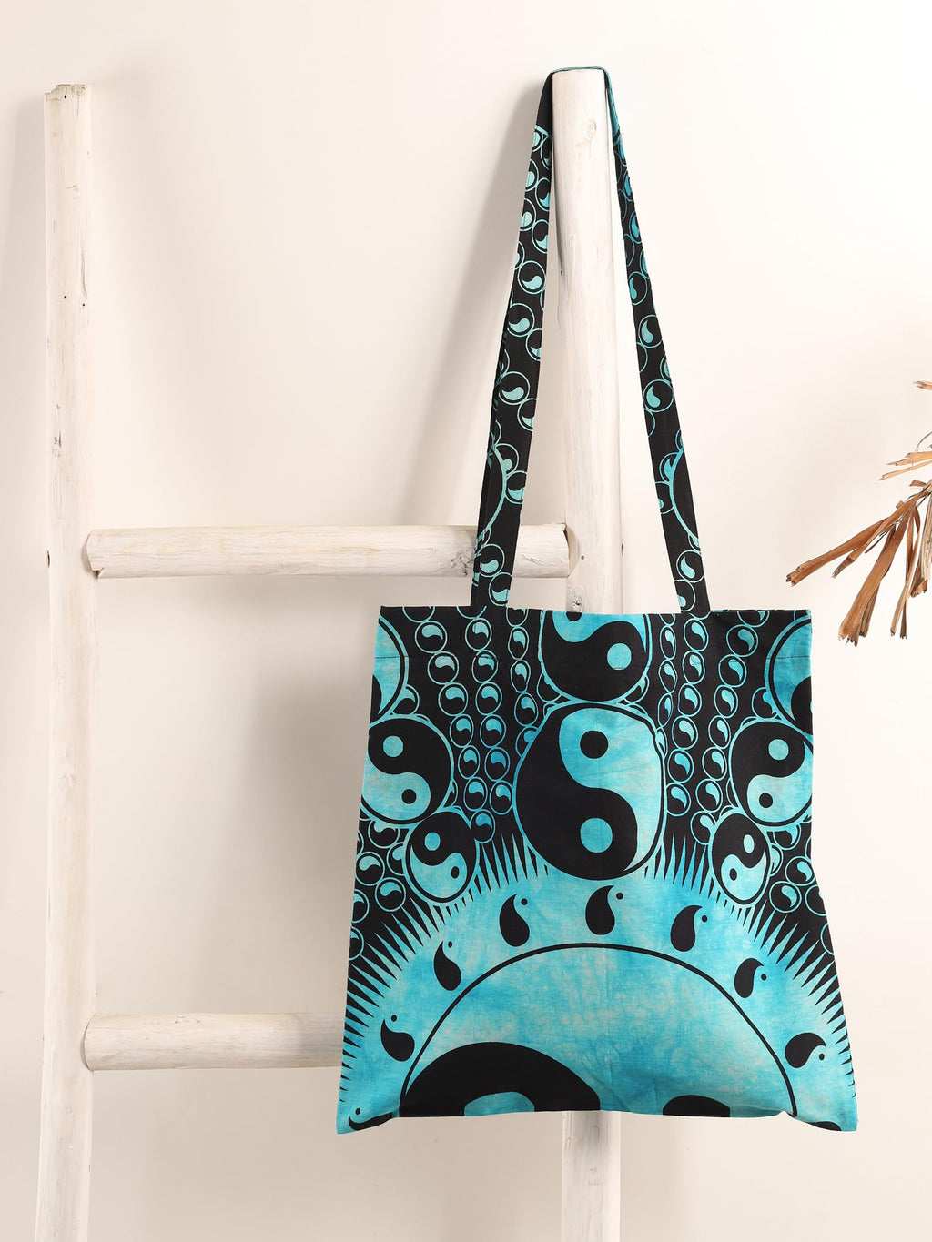 Ravaiyaa - Attitude is everything Cotton Shoulder Bag/Tote Bag For Women| Printed Multipurpose Handbag With Top Zip | Best For Shopping, Travel, Work, Beach, Office, College (Turquoise Yin Yang)