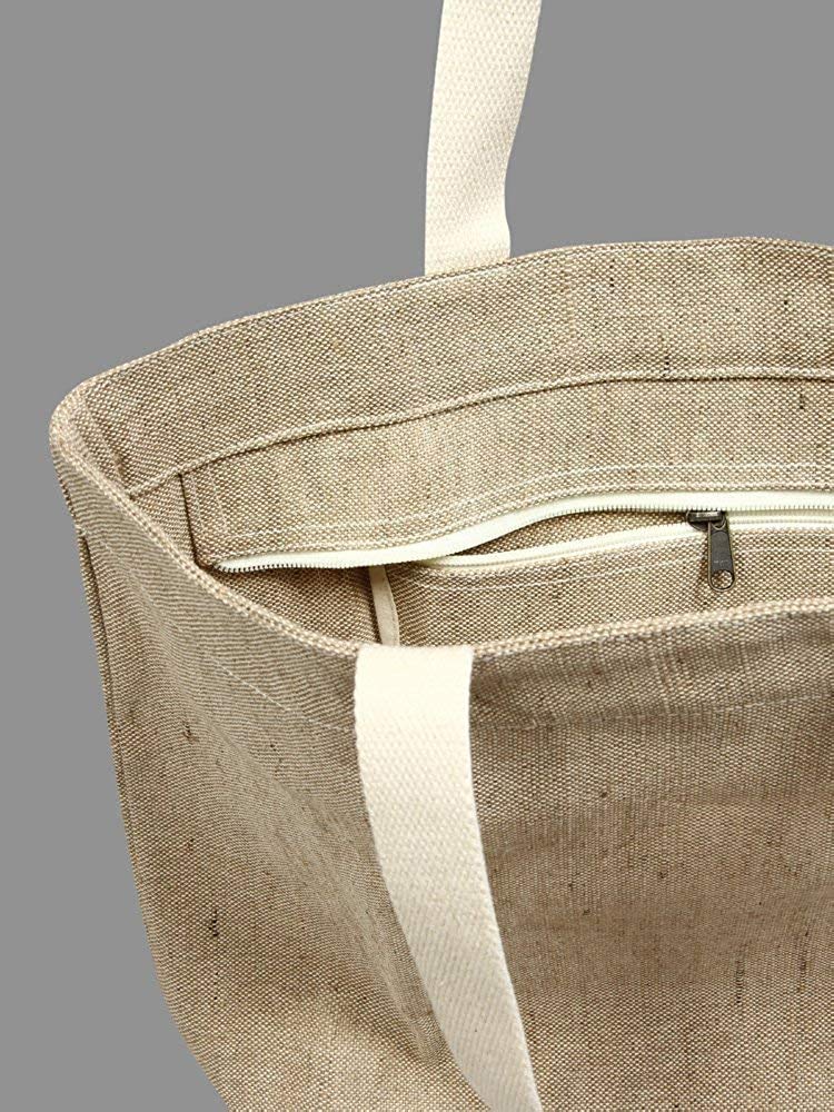 THE BESTSELLERS 91831 Essentials Carrying Bag, 100% Jute/Cotton, Reusable, Eco Friendly, Large, Beige (Natural) MADE IN INDIA