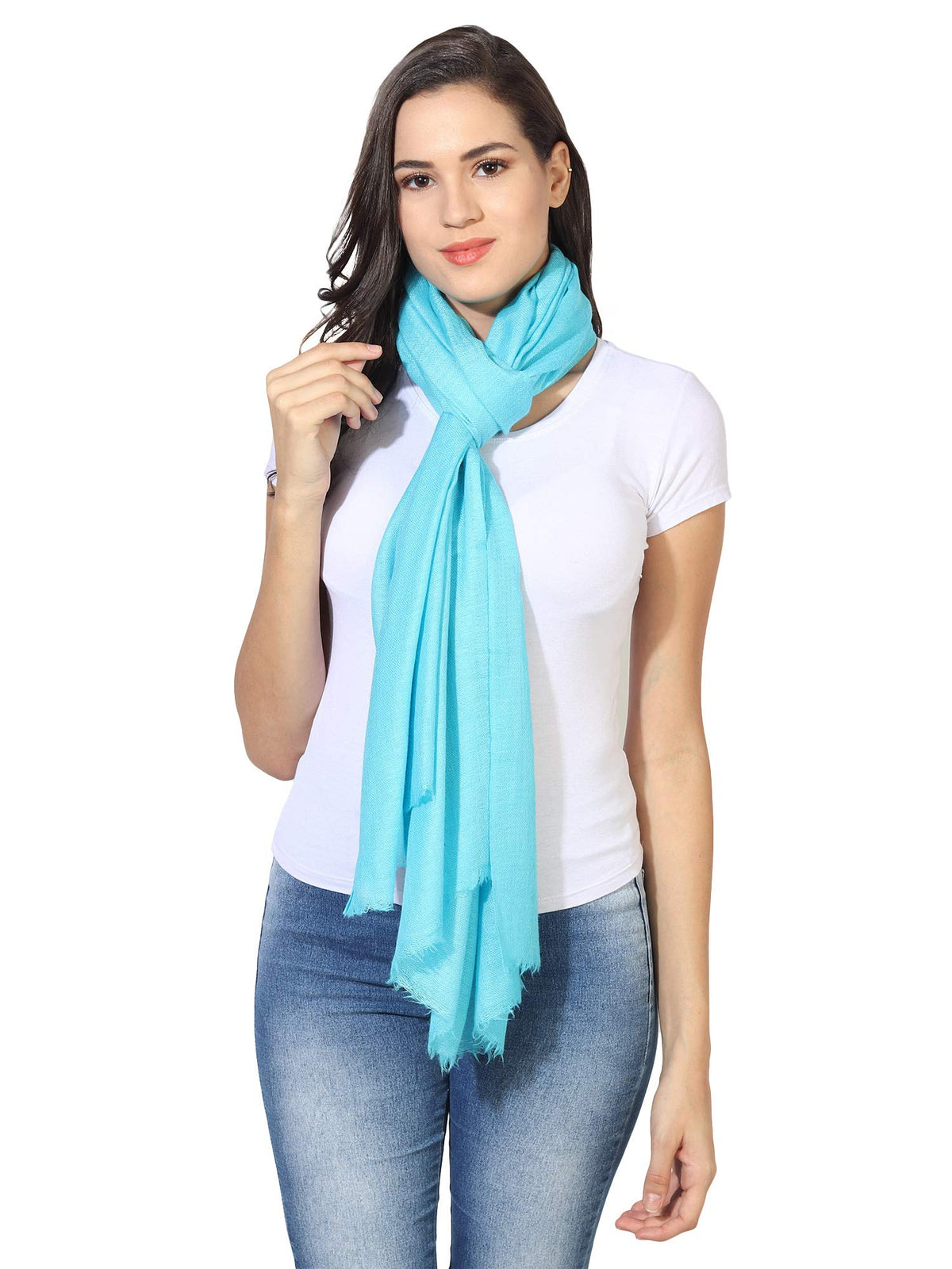 MUFFLY Fine Blended Ultra Soft & Warm Wool Silk Unisex Pashmina Shawl, Stole & Wrap with Hanger (Turquise)
