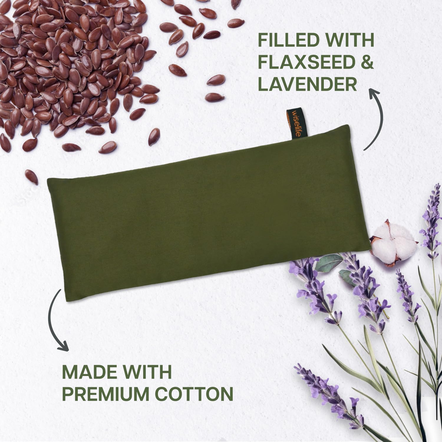 Wiselife Eye Pillow for Relaxation, 100% Cotton Linen, Small,Perfect for Sleeping, Yoga, Meditation | Gifts for Women, Birthday, Teachers | Olive Green