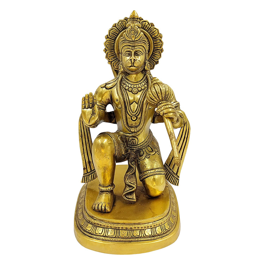 ARTVARKO Brass Lord Hanuman Statue Bajrang Bali Temple Murti Showpiece Pooja Gift Item (LxBxH 6x8x11 Inches)