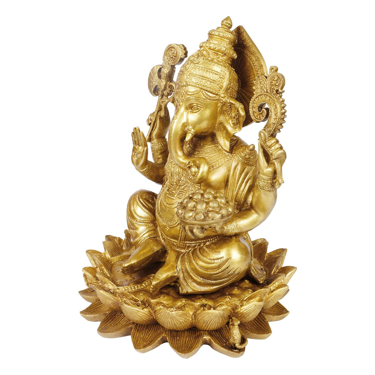 ARTVARKO Brass Ganesha Sitting on Lotus Flower Base Statue Ganesh Murti for Home Temple Gift Décor Office Height 11 Inches