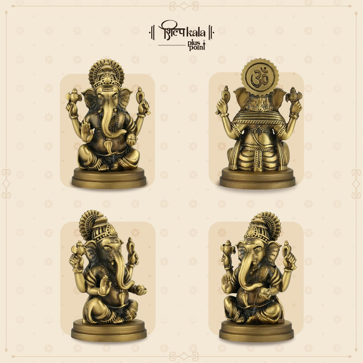 Shilpkala 2.5 Inch Brass Ultra Fine Sarp Ganesh Small Brass Ganesha Idol for Car Dashboard & Office Decor