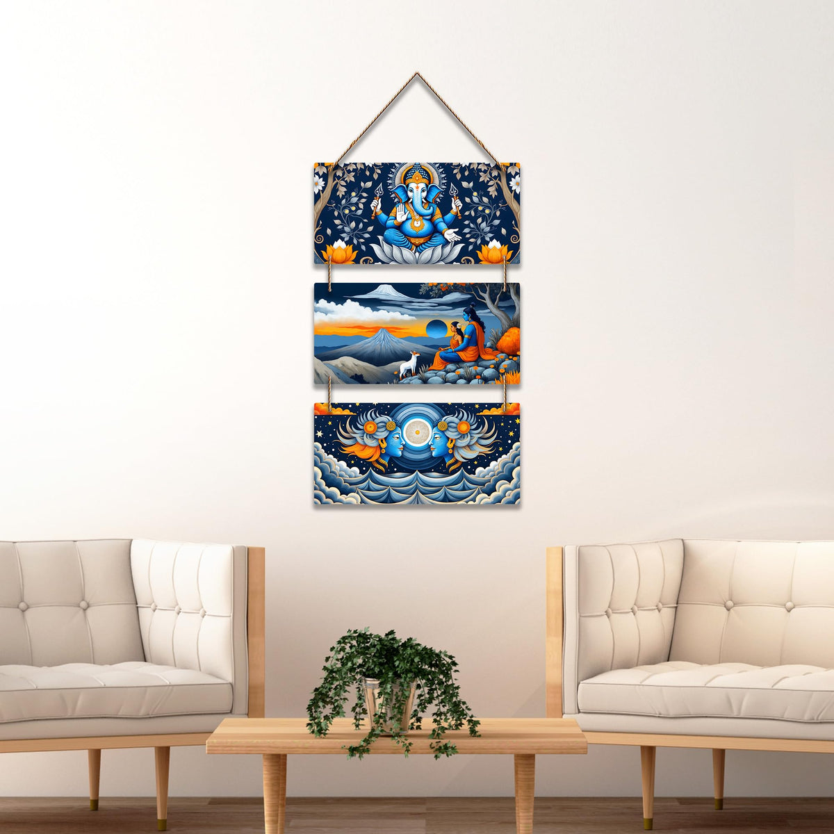 Artvibes Divine Ganesha And Sita Ram Religious Auspicious Wooden Art Work Wall Hanging | Spiritual Decor Items | Wall Sculpture | Signs & Plaques| Stylish Modern Decor Item | Gift Items (WH_9447N)