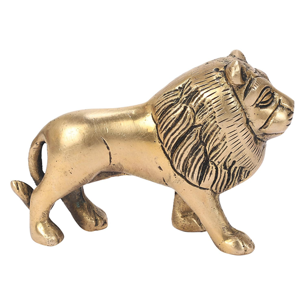 SVARUP Brass Lion Vastu Feng Shui Animal Statue Handcrafted Decorative Showpiece Idol for Home & Office Decor Gold Color 4.5 Inch