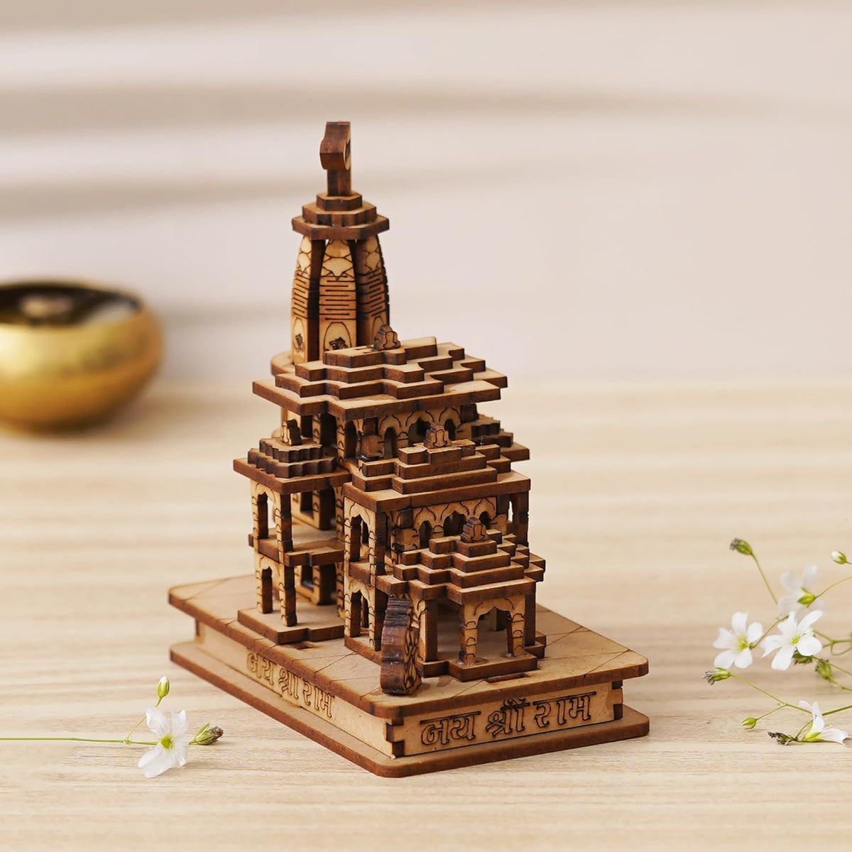 GANGTARANG® Ram Mandir 3D Wood Temple Exact Model, Wood Colour