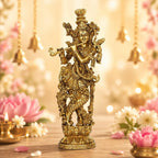 SVARUP Brass Krishna Krishan Murti Idol Statue Sculpture Golden 14 Inches