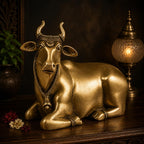 ARTVARKO Brass Sitting Nandi Cow Statue Shiva Bull for Pooja and Home Decoration Showpiece Décor Office Temple Gift 7.5 Inch.