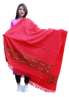 HImalayanKraft Hand Woven Kullu Handloom Woolen Shawl Red- Colored with Beautiful Kullu Weaving Designed for Women and Girls.