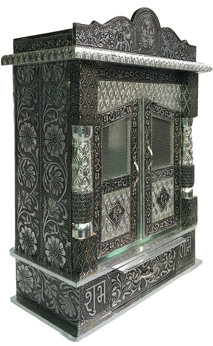 Suhanika Crafters Aluminium and Copper Oxidized Home Temple Size- L-15 B-7 with Dome,Wooden Home Temple,Wall Hanging Temple,Oxidise Temple