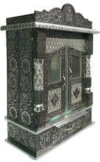 Suhanika Crafters Aluminium and Copper Oxidized Home Temple Size- L-15 B-7 with Dome,Wooden Home Temple,Wall Hanging Temple,Oxidise Temple
