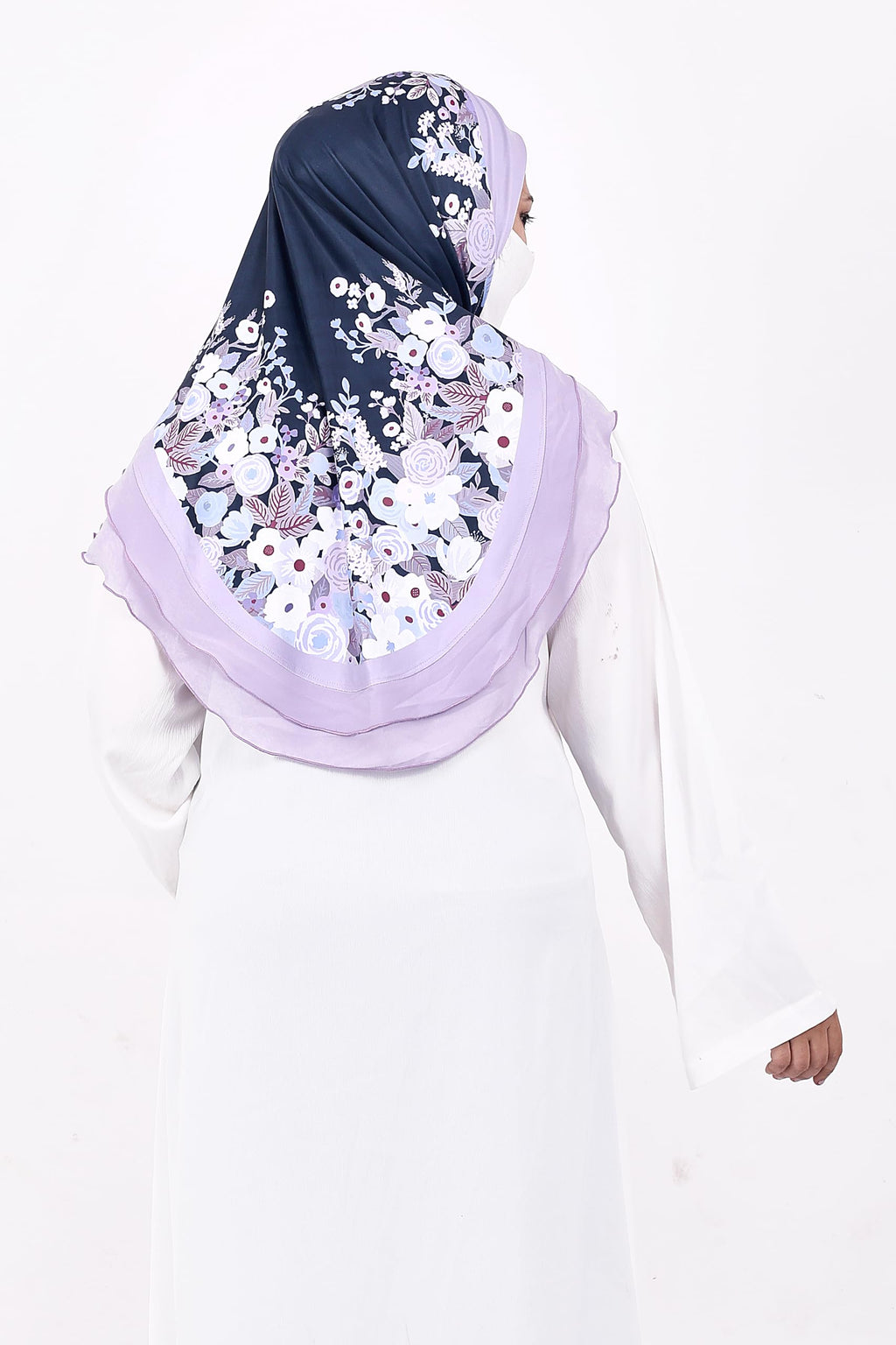 Markaz Hijab Printed Malaysian Instant Hijab for Women | Floral Border Design | Ready to Wear Modest Fashion Headscarf | Elegant Muslimah Style (BLUE, XXL (36))